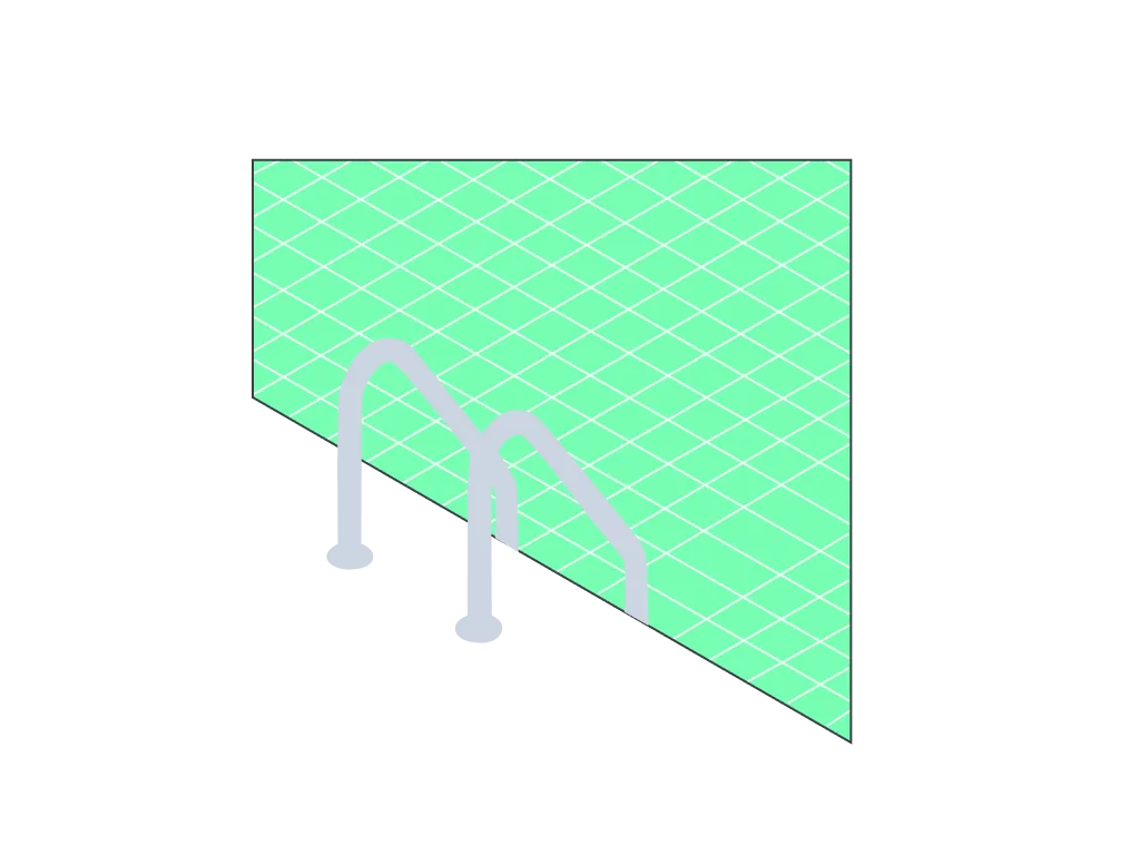 Illustration of a liquidity pool with a ladder into mint-green water